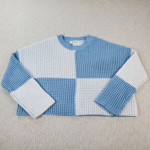 Jessica Simpson Women's Small Cropped White/Blue Color Block Sweater